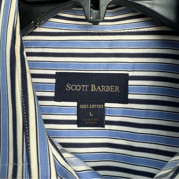 Scott Barber Men's Button Up Dress Shirt Button Down Blue Strip Size Large - Picture 6 of 7